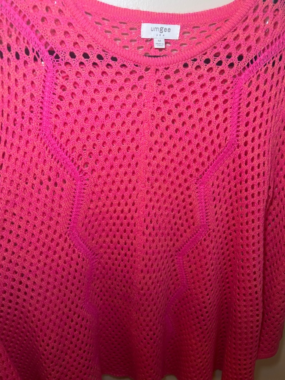 Umgee Hot Pink Open Knit Tunic Sweater Cover Up Medium Boho - Picture 5 of 11